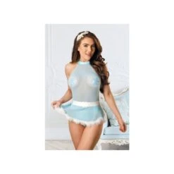 Fantasy Lingerie Play Stay Frosty Teddy, Skirt, Pasties & Headband Set